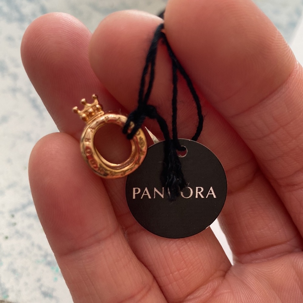 Pandora Charms, Lot of 2, Rose Gold Tone, I love you dangle Charm, Crown O Charm - Picture 2 of 5